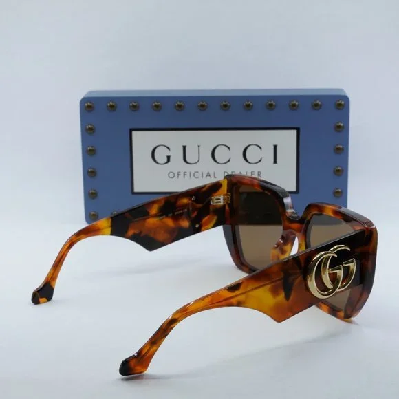 Gucci GG0956S 007 Square Sunglasses - Amber Havana/Brown display picture 1